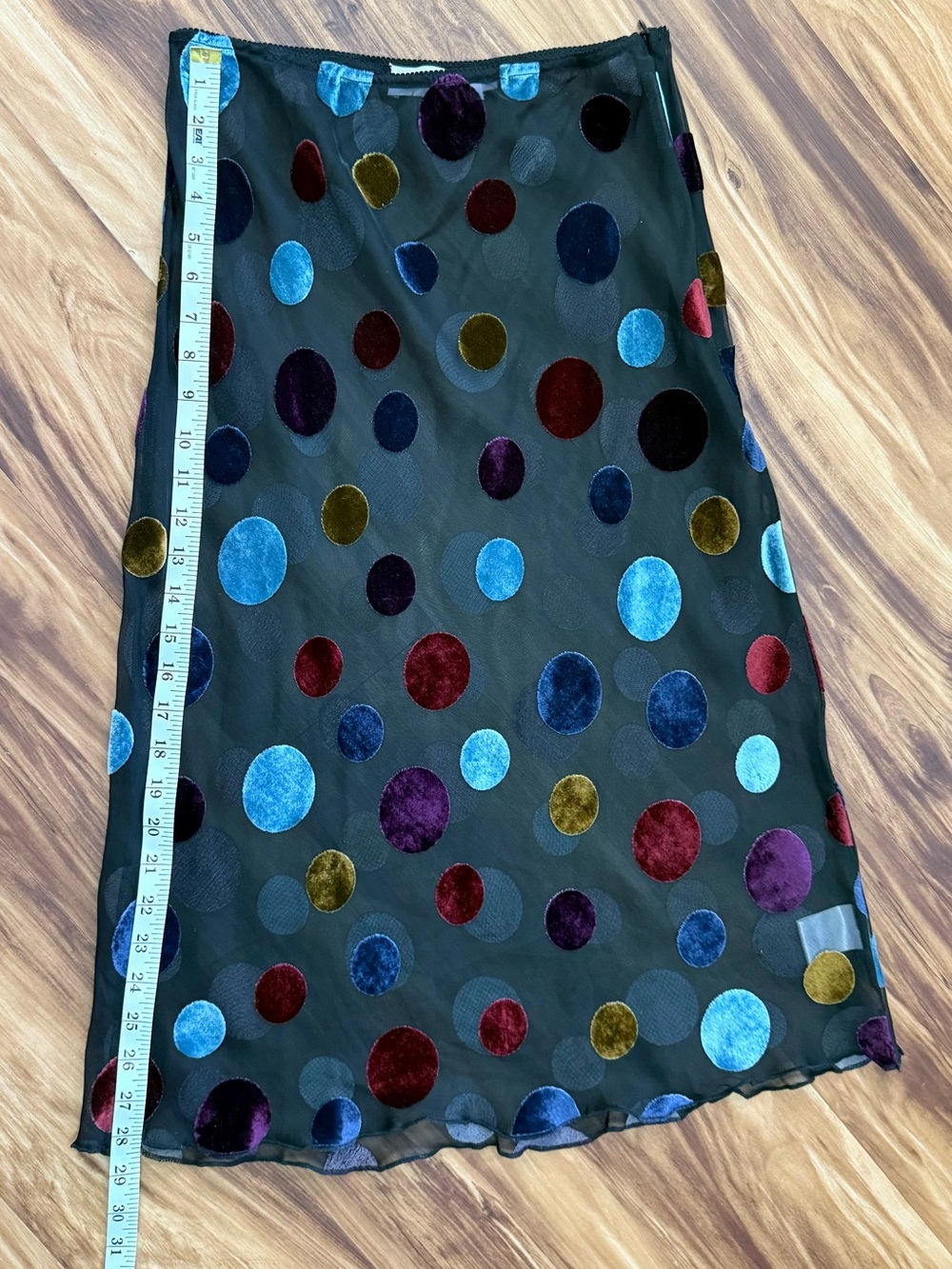 Anthropologie Lisa Says Gah Black Mesh Skirt with Velvet Polka Dots - Picture 7 of 7